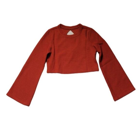 NWT Band of the Free Alize Ribbed Knit Cropped Top Long Bell Sleeves Rust - XS - Picture 1 of 7